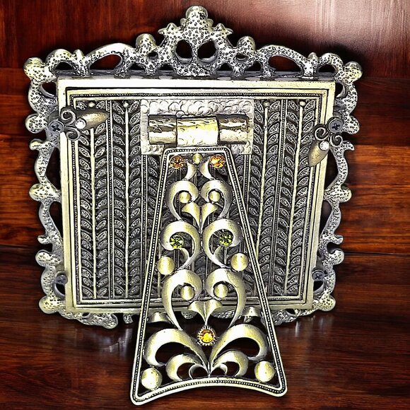 Tizo Italian Enamel Metal Photo Frame Retired Swarovski Crystals Ornate 3x3 - Picture 5 of 16